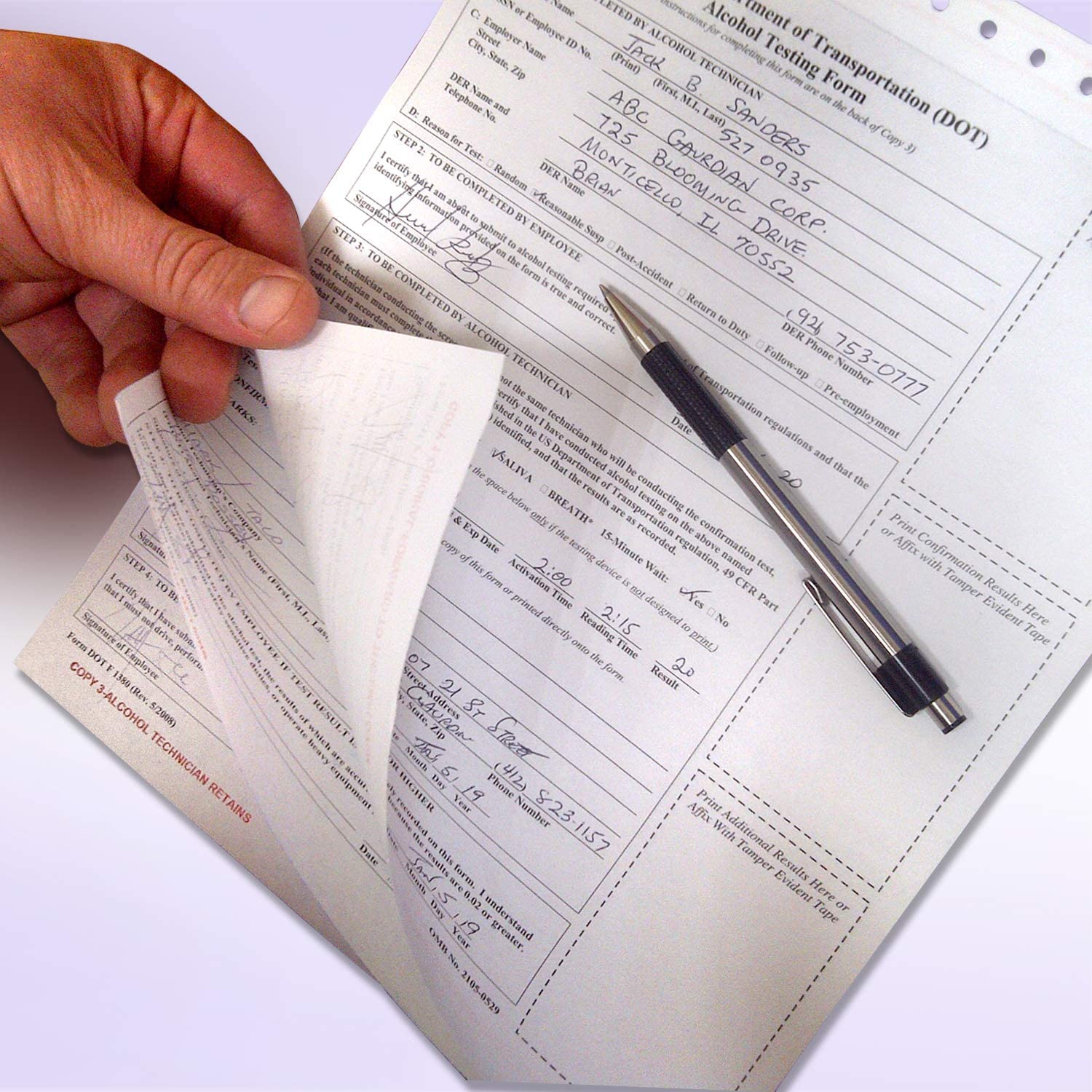 Pack of 100 Sets 3 Part Department of Transportation (DOT) Alcohol Testing Form