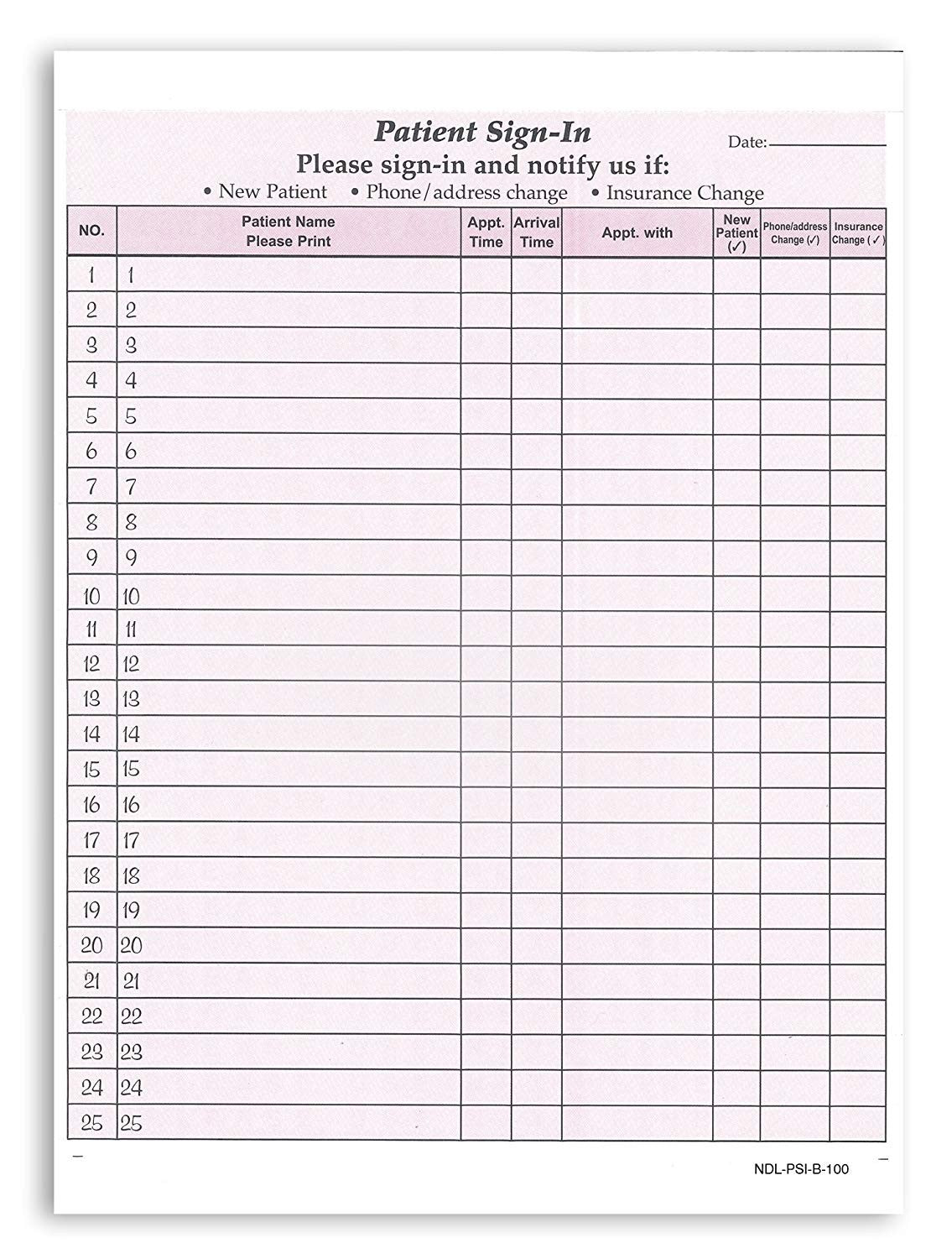 8-1/2 x 11" Patient Sign In Form, 2-Part NCR Carbonless, Burgundy