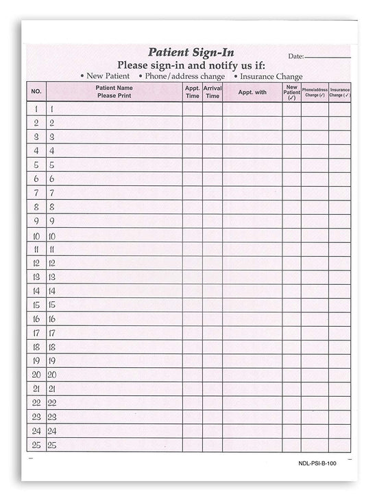 8-1/2 x 11" Patient Sign In Form, 2-Part NCR Carbonless, Burgundy