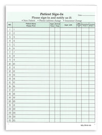 8-1/2 x 11" Patient Sign In Form, 2-Part NCR Carbonless, Green