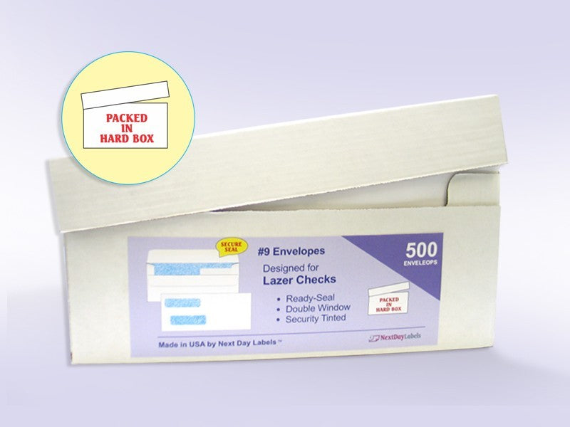 #9 Double Window Self-Seal Envelopes with Security Tint Inside. Compatible with Quickbook & other Checks