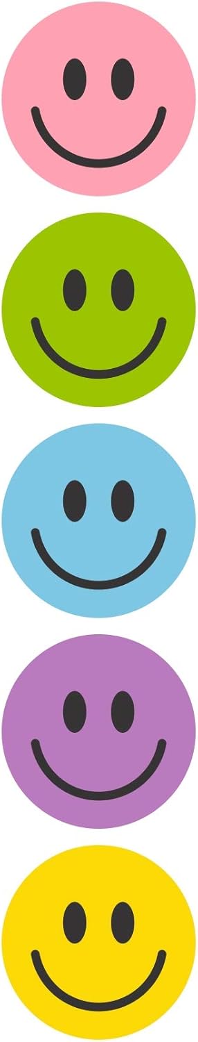 Smiley Labels, Assorted Color, 500 Labels Per Roll, 1” Round