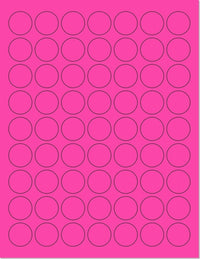 8-1/2" x 11" Fluorescent Pink Labels, 63 Labels per Sheet, 1" Round
