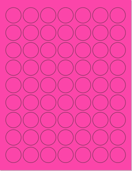 8-1/2" x 11" Fluorescent Pink Labels, 63 Labels per Sheet, 1" Round