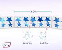 Metallic Foil Star Labels, Assorted Sizes, 3/4” & 1”, 450 Labels Per Roll, Blue