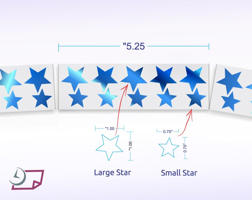 Metallic Foil Star Labels, Assorted Sizes, 3/4” & 1”, 450 Labels Per Roll, Blue