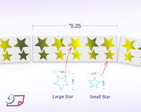 Metallic Foil Star Labels, Assorted Sizes, 3/4” & 1”, 450 Labels Per Roll, Gold
