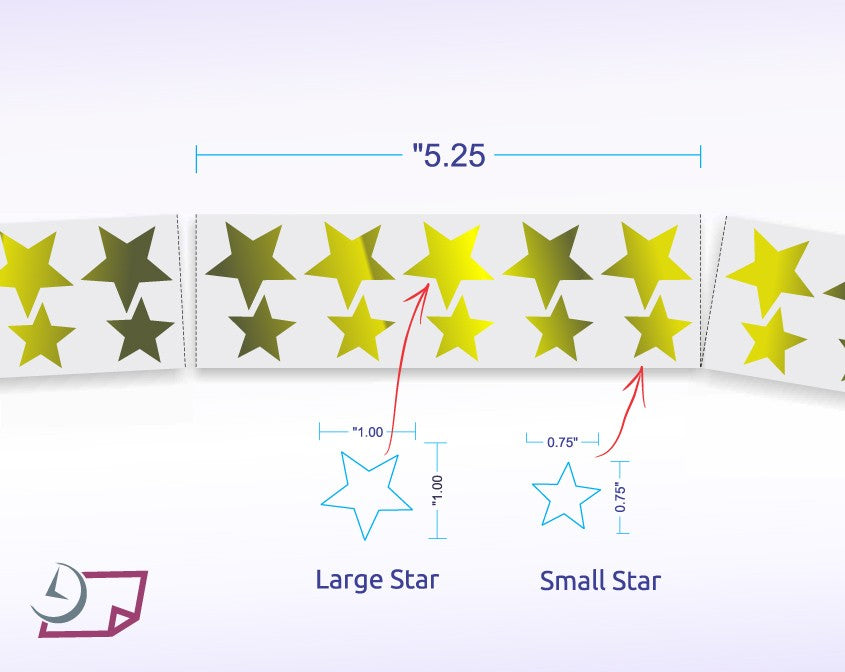Metallic Foil Star Labels, Assorted Sizes, 3/4” & 1”, 450 Labels Per Roll, Gold