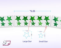 Metallic Foil Star Labels, Assorted Sizes, 3/4” & 1”, 450 Labels Per Roll, Green