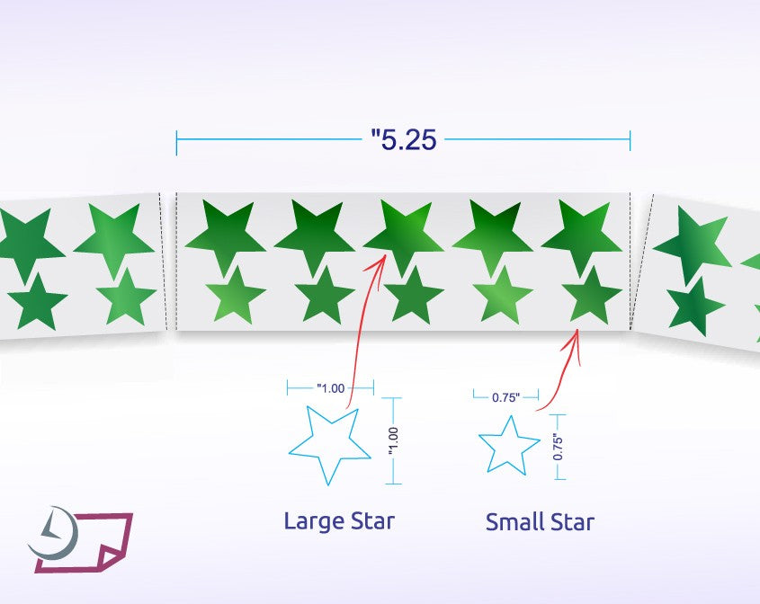 Metallic Foil Star Labels, Assorted Sizes, 3/4” & 1”, 450 Labels Per Roll, Green