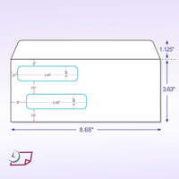 #8 Double Window Self-Seal Envelopes with Security Tint Inside. Compatible with Quickbook & other Checks