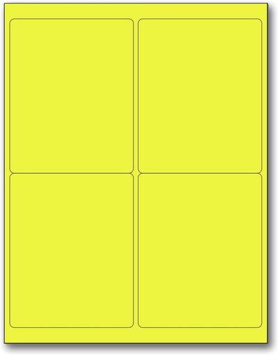 8-1/2" x 11" Fluorescent Yellow Labels, 4 Labels per Sheet, 4" x 5"