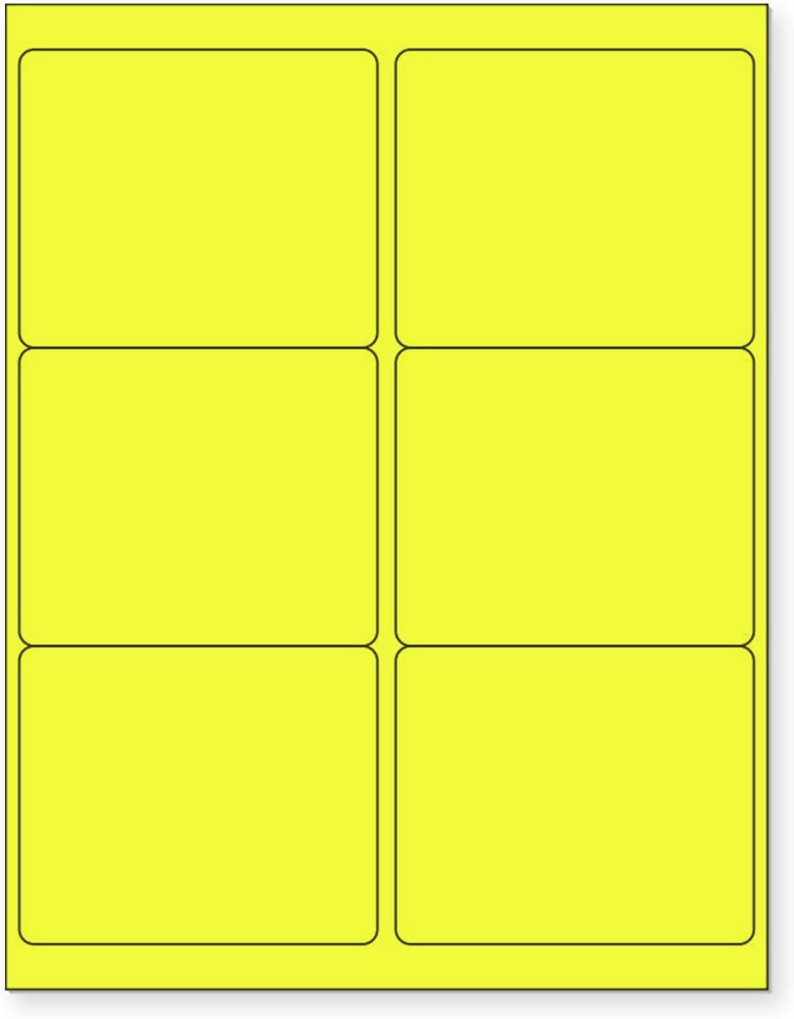 8-1/2" x 11" Fluorescent Yellow Labels, 6 Labels per Sheet, 4" x 3-1/3"