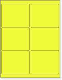 8-1/2" x 11" Fluorescent Yellow Labels, 6 Labels per Sheet, 4" x 3-1/3"
