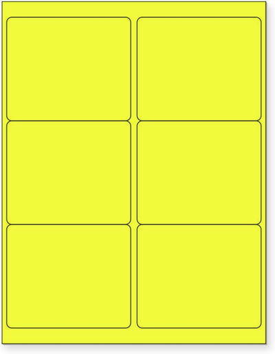 8-1/2" x 11" Fluorescent Yellow Labels, 6 Labels per Sheet, 4" x 3-1/3"
