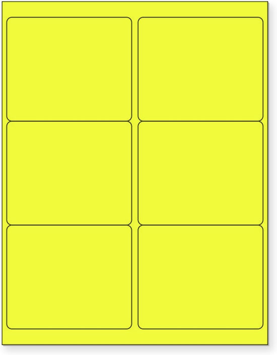 8-1/2" x 11" Fluorescent Yellow Labels, 6 Labels per Sheet, 4" x 3-1/3"