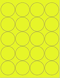 8-1/2" x 11" Fluorescent Yellow Labels, 20 Labels per Sheet, 2" Round
