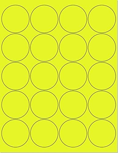 8-1/2" x 11" Fluorescent Yellow Labels, 20 Labels per Sheet, 2" Round