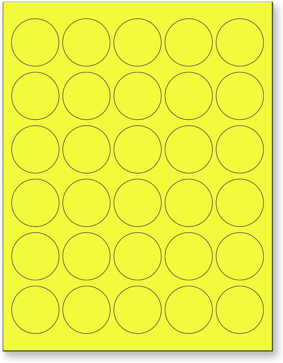 8-1/2" x 11" Fluorescent Yellow Labels, 30 Labels per Sheet, 1.5" Round