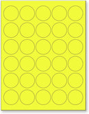 8-1/2" x 11" Fluorescent Yellow Labels, 30 Labels per Sheet, 1.5" Round
