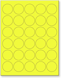 8-1/2" x 11" Fluorescent Yellow Labels, 30 Labels per Sheet, 1.5" Round