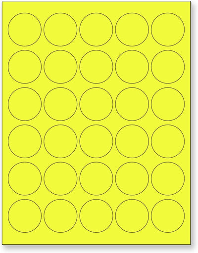 8-1/2" x 11" Fluorescent Yellow Labels, 30 Labels per Sheet, 1.5" Round