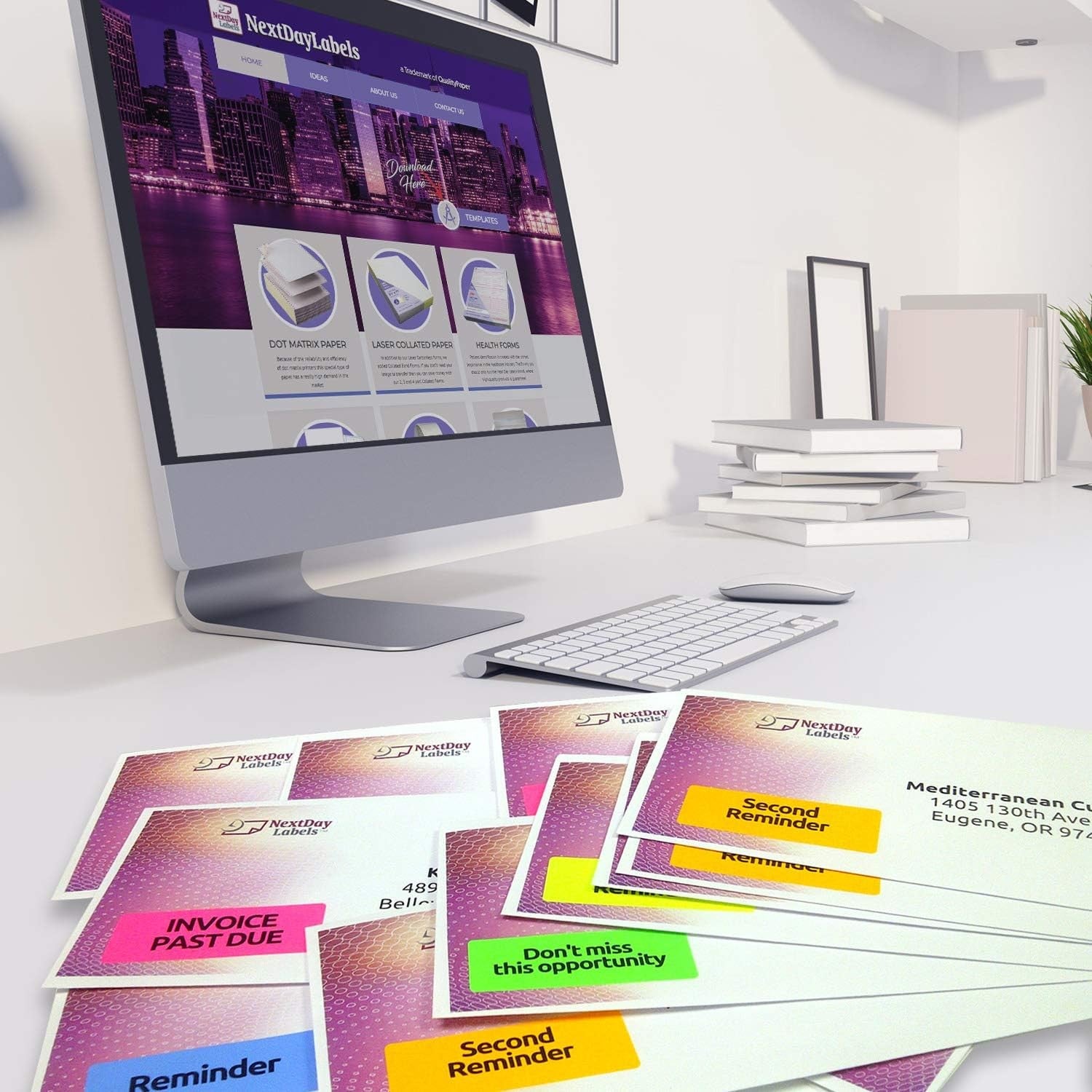 8-1/2" x 11" Fluorescent Blue Labels, 30 Labels per Sheet, 1" x 2-5/8"