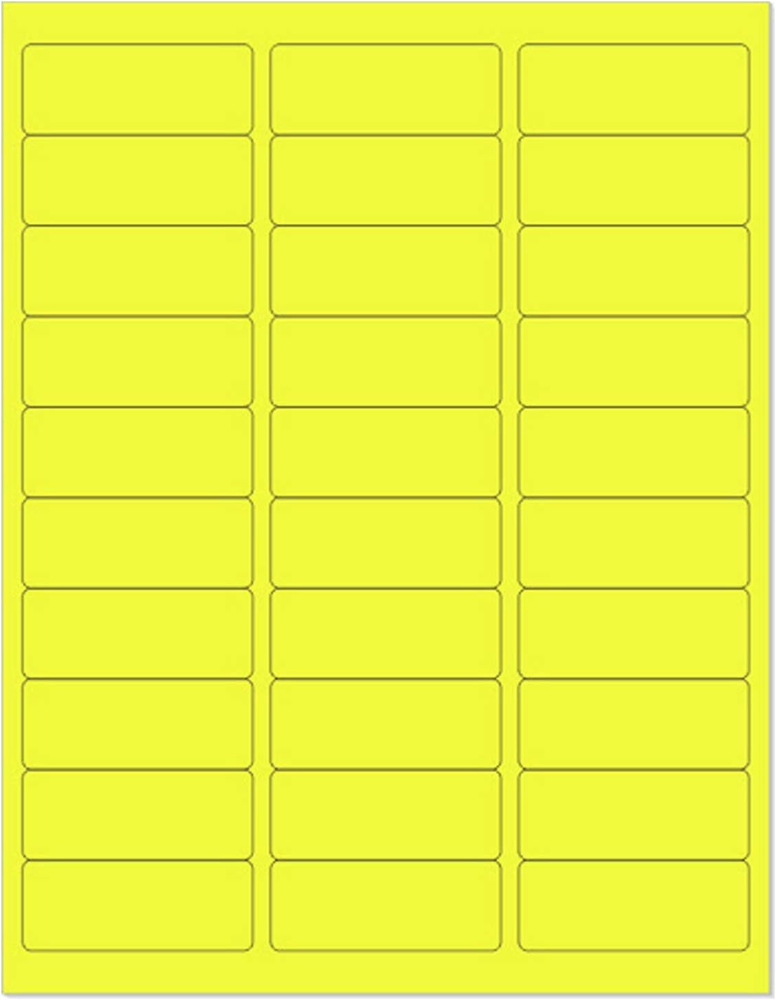 8-1/2" x 11" Fluorescent Yellow Labels, 30 Labels per Sheet, 1" x 2-5/8"
