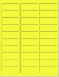 8-1/2" x 11" Fluorescent Yellow Labels, 30 Labels per Sheet, 1" x 2-5/8"