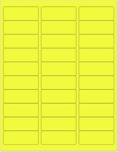 8-1/2" x 11" Fluorescent Yellow Labels, 30 Labels per Sheet, 1" x 2-5/8"