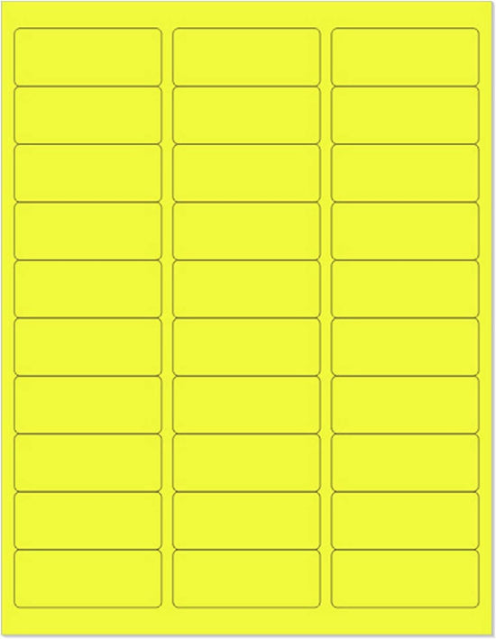 8-1/2" x 11" Fluorescent Yellow Labels, 30 Labels per Sheet, 1" x 2-5/8"