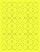 8-1/2" x 11" Fluorescent Yellow Labels, 63 Labels per Sheet, 1" Round