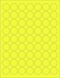 8-1/2" x 11" Fluorescent Yellow Labels, 63 Labels per Sheet, 1" Round