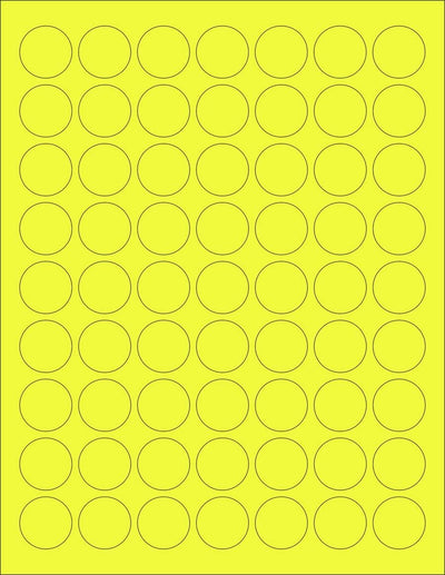 8-1/2" x 11" Fluorescent Yellow Labels, 63 Labels per Sheet, 1" Round
