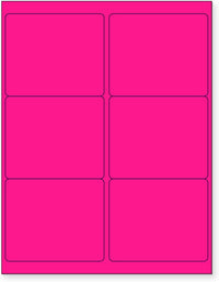 8-1/2" x 11" Fluorescent Pink Labels, 6 Labels per Sheet, 4" x 3-1/3"