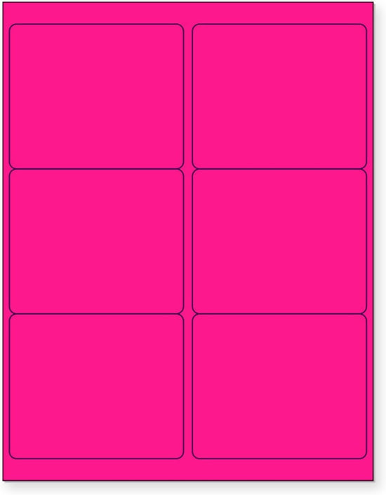 8-1/2" x 11" Fluorescent Pink Labels, 6 Labels per Sheet, 4" x 3-1/3"