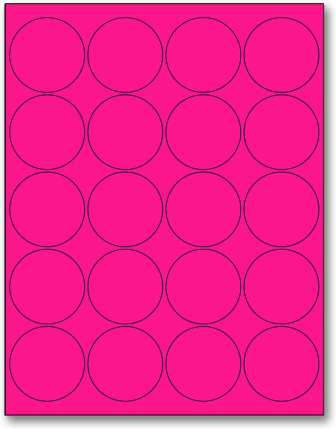 8-1/2" x 11" Fluorescent Pink Labels, 20 Labels per Sheet, 2" Round