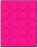 8-1/2" x 11" Fluorescent Pink Labels, 20 Labels per Sheet, 2" Round