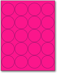 8-1/2" x 11" Fluorescent Pink Labels, 20 Labels per Sheet, 2" Round