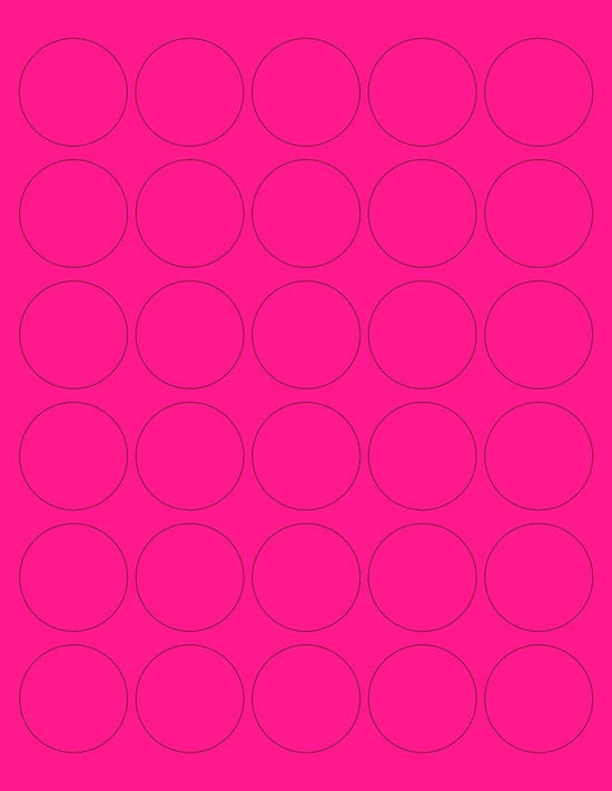 8-1/2" x 11" Fluorescent Pink Labels, 30 Labels per Sheet, 1.5" Round