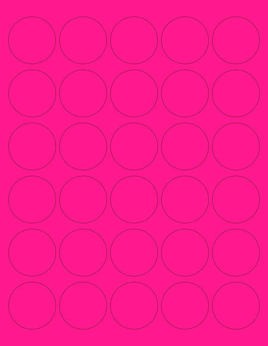 8-1/2" x 11" Fluorescent Pink Labels, 30 Labels per Sheet, 1.5" Round