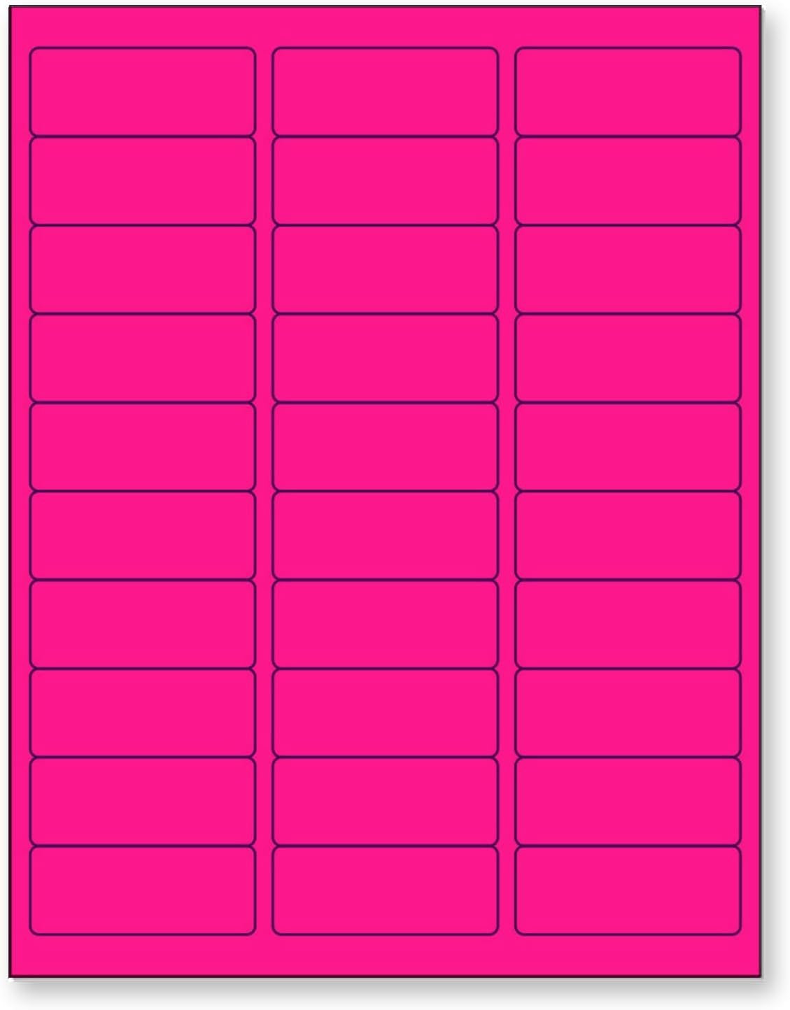 8-1/2" x 11" Fluorescent Pink Labels, 30 Labels per Sheet, 1" x 2-5/8"