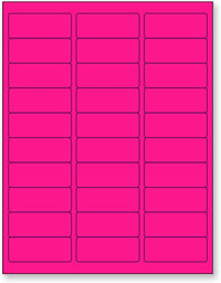 8-1/2" x 11" Fluorescent Pink Labels, 30 Labels per Sheet, 1" x 2-5/8"