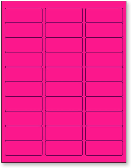 8-1/2" x 11" Fluorescent Pink Labels, 30 Labels per Sheet, 1" x 2-5/8"