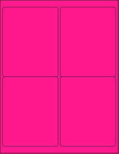 8-1/2" x 11" Fluorescent Pink Labels, 4 Labels per Sheet, 4" x 5"