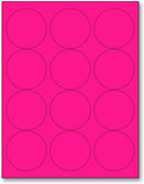 8-1/2" x 11" Fluorescent Pink Labels, 12 Labels per Sheet, 2.5" Round