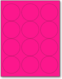 8-1/2" x 11" Fluorescent Pink Labels, 12 Labels per Sheet, 2.5" Round