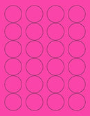 8-1/2" x 11" Fluorescent Pink Labels, 24 Labels per Sheet, 1.66" Round