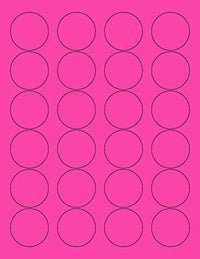 8-1/2" x 11" Fluorescent Pink Labels, 24 Labels per Sheet, 1.66" Round