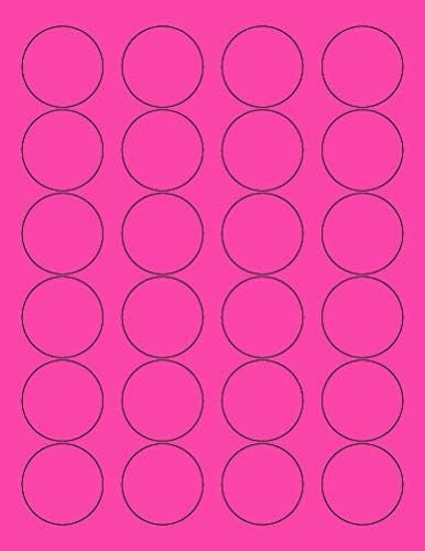 8-1/2" x 11" Fluorescent Pink Labels, 24 Labels per Sheet, 1.66" Round